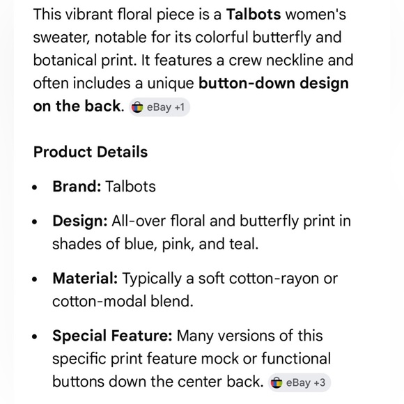 Talbots Soft Knit Butterflies Floral Back Button Up Cardigan Colorful Size 1X - Picture 14 of 14